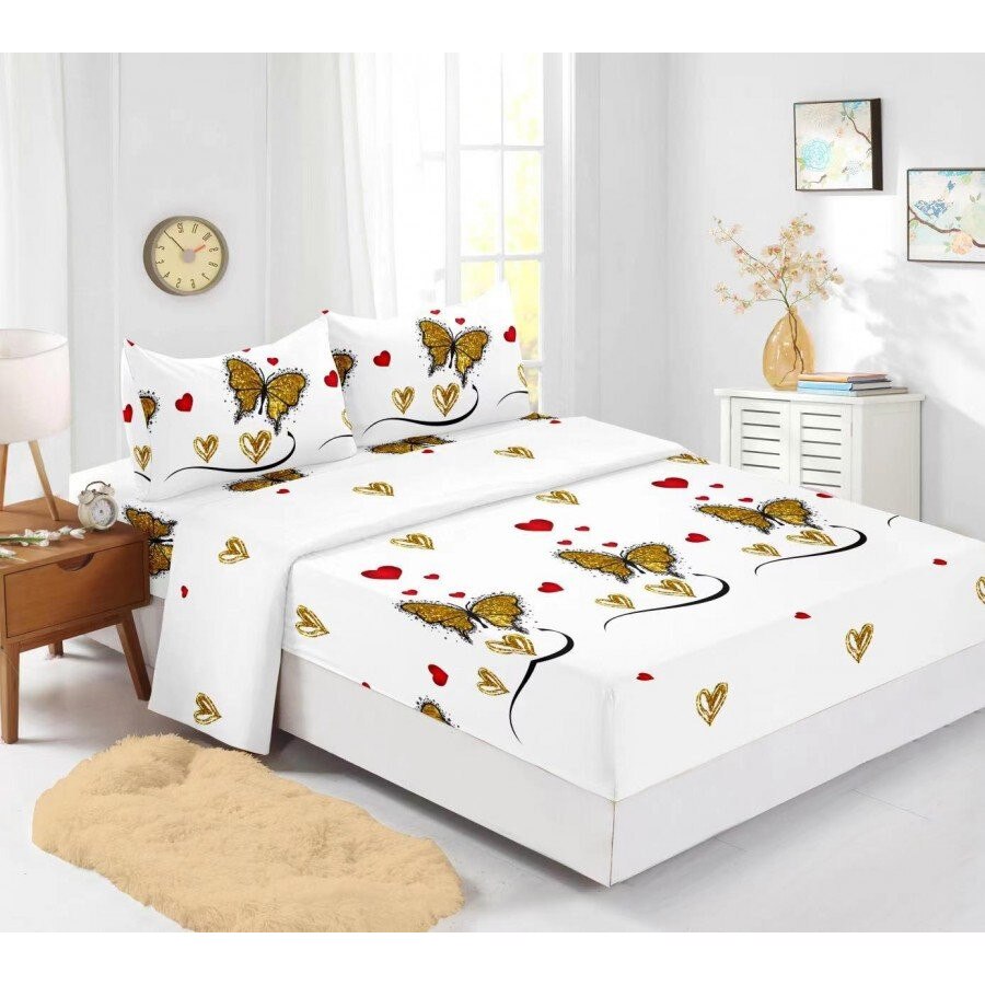 Set husa de pat din finet cu 2 fete de perna pentru saltea de 160x200cm HPF307, Pucioasa
