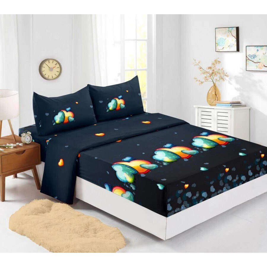 Set husa de pat din finet cu 2 fete de perna pentru saltea de 180x200cm HPF332, Pucioasa