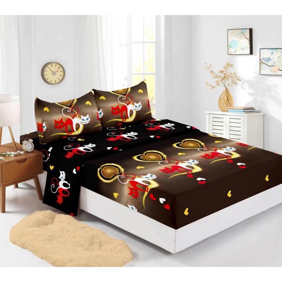 Set husa de pat din finet cu 2 fete de perna pentru saltea de 180x200cm HPF330, Pucioasa
