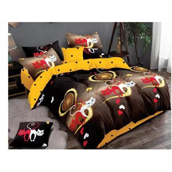 Lenjerie cu elastic de pat dublu, finet, 6 piese, Ralex Pucioasa, Pisici