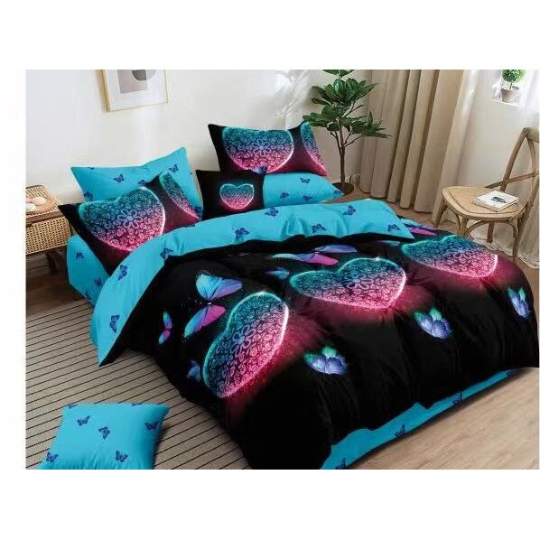 Lenjerie cu elastic de pat dublu, finet, 6 piese, Ralex Pucioasa, Inimioare 2