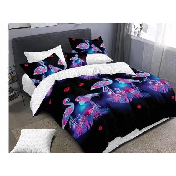 Lenjerie cu elastic de pat dublu, finet, 6 piese, Ralex Pucioasa, Flamingo Multicolori