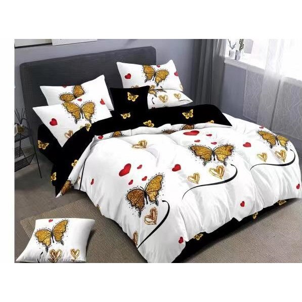 Lenjerie cu elastic de pat dublu, finet, 6 piese, Ralex Pucioasa, Fluturi V02