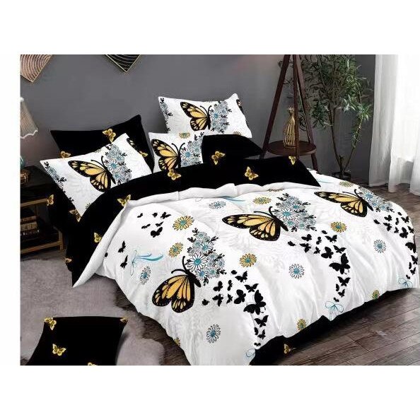 Lenjerie cu elastic de pat dublu, finet, 6 piese, Ralex Pucioasa, Fluturi V01