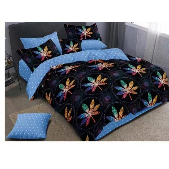 Lenjerie cu elastic de pat dublu, finet, 6 piese, Ralex Pucioasa, Frunze Multicolore