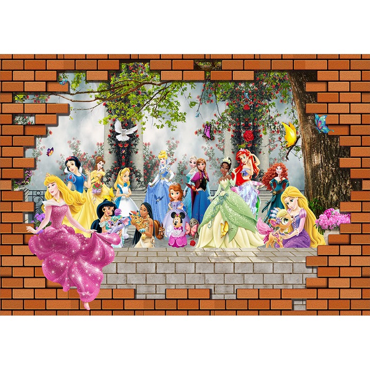 Fototapet copii Gradina cu Printese, autoadeziv, multicolor, 200 x 300 cm