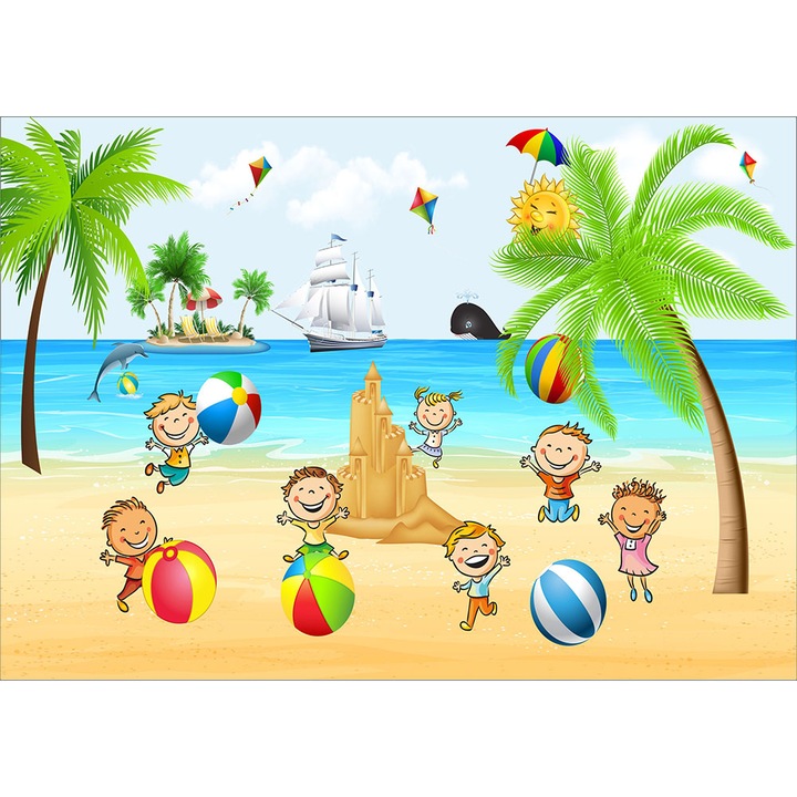 Fototapet copii Copii la Plaja, autoadeziv, multicolor, 250 x 400 cm