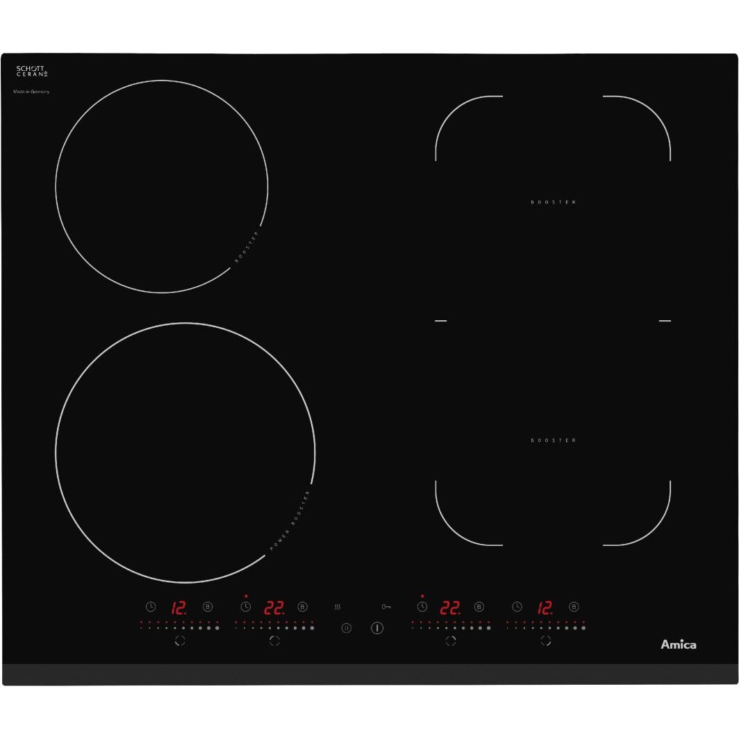 Plita Incorporabila Amica PI6541S4KH, Inductie, 4 arzatoare, 57.6 cm, Negru