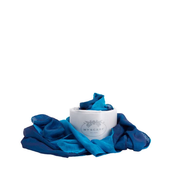 Esarfa de lux Kaleidos Collection, Portofino, Unisex, Dubla fata, Bleu/Albastru, 185 cm x 65 cm
