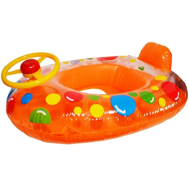 Barcuta-colac gonflabila cu volan pentru copii, portocaliu