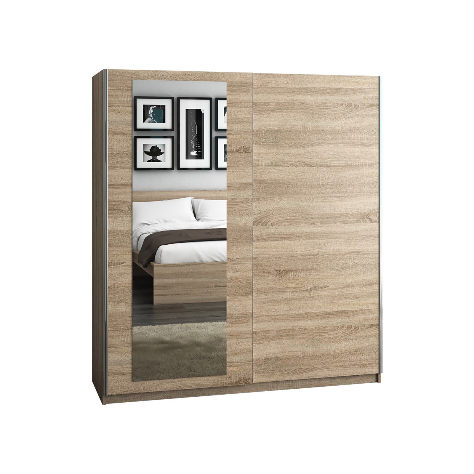 Dressing model Isa cu oglinda, 6 polite, culoare sonoma, 180x200x55 cm