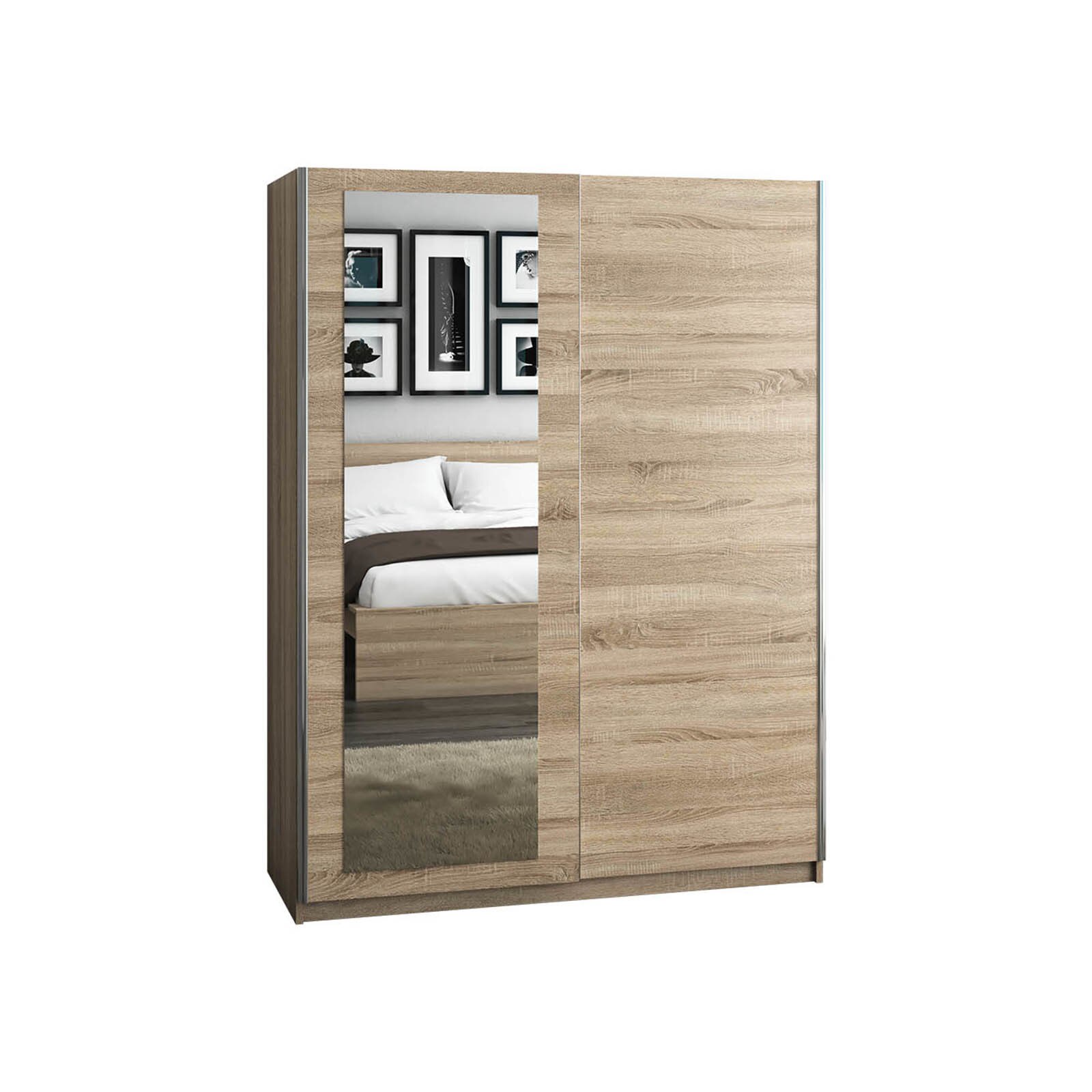 Dressing model Isa, cu oglinda si bara pentru haine, culoare sonoma, 150x200x55 cm