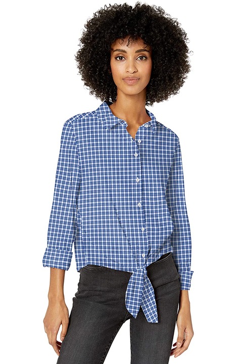 Goodthreads női ing, hosszú ujjú, pamut, Fehér/Narancssárga/Világoskék