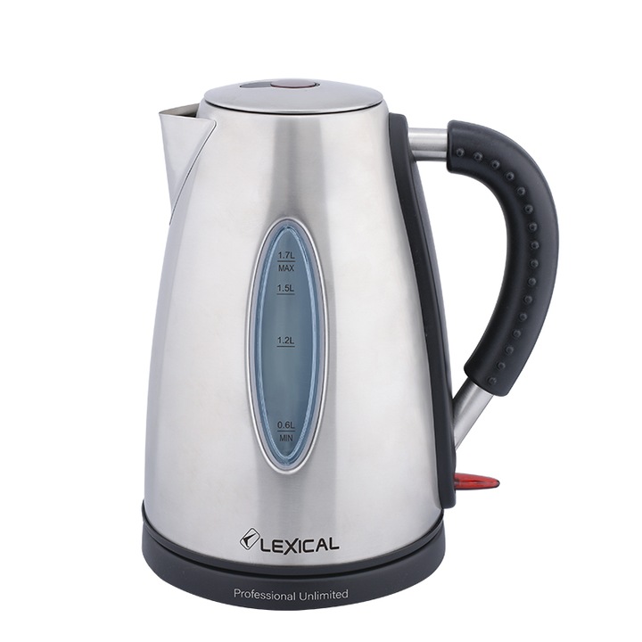 Fierbator electric LEK-1410, Lexical, Inox, 2200W, 1.7 L, Negru/Gri