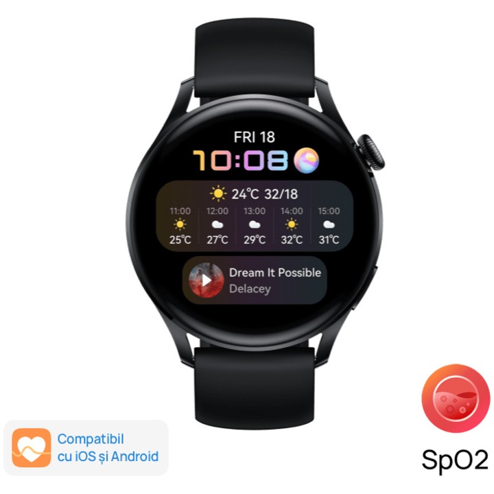 Ceas smartwatch Huawei Watch 3, 46mm, Active, Black