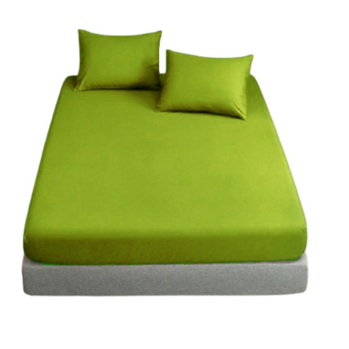 Комплект спално бельо 2 части кв.м. състоящ се от чаршаф с ластик и 1 калъфка за възглавница обикновен мат зелен цвят за матрак 90/200