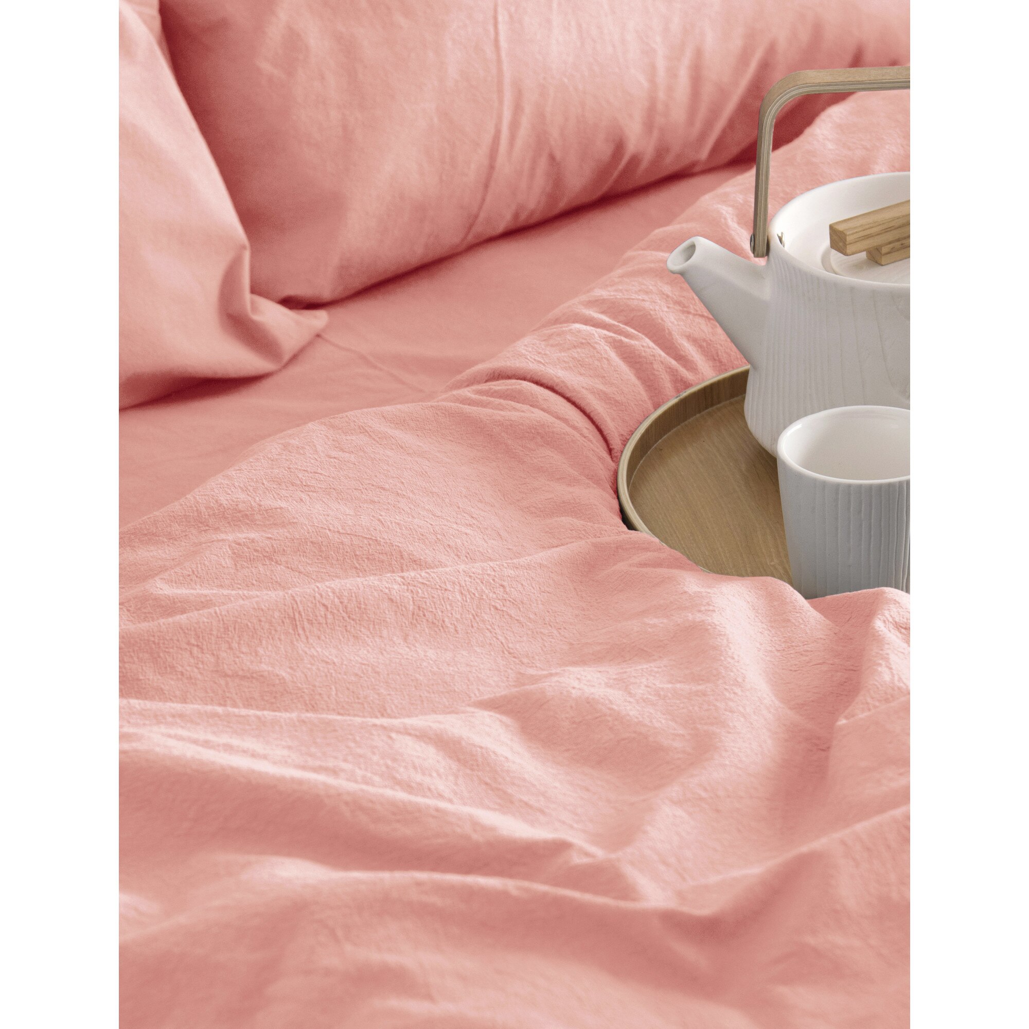 lenjerie de pat natur XXL din bumbac pur, culoare roz flamingo *Zero Waste - din panza topita romaneasca / Set pat matrimonial din panza naturala din bumbac - eMAG.ro