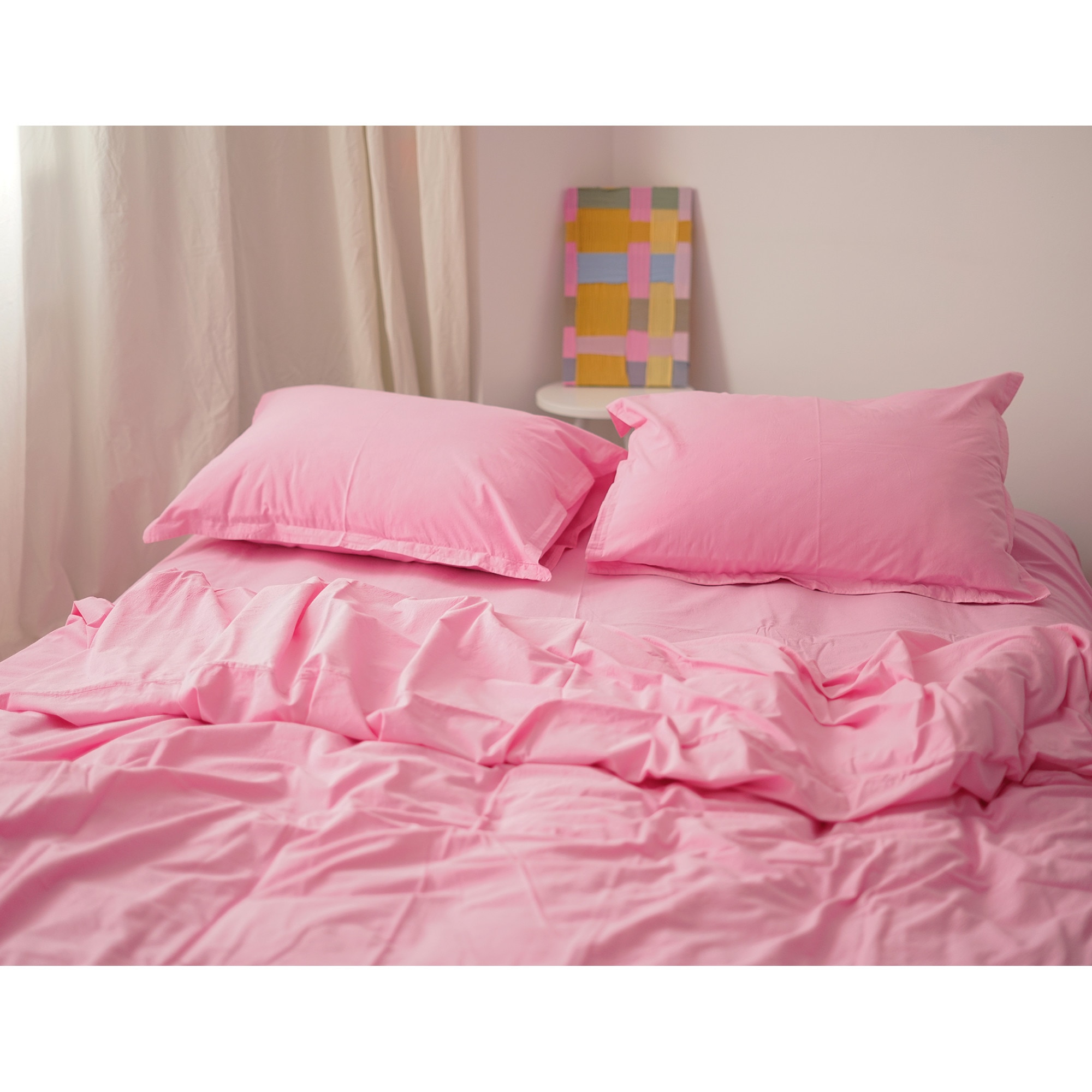 Set lenjerie de natur XXL din bumbac pur, culoare roz bujor *Zero Waste - din panza topita romaneasca / Set asternuturi pat matrimonial din panza naturala din eMAG.ro