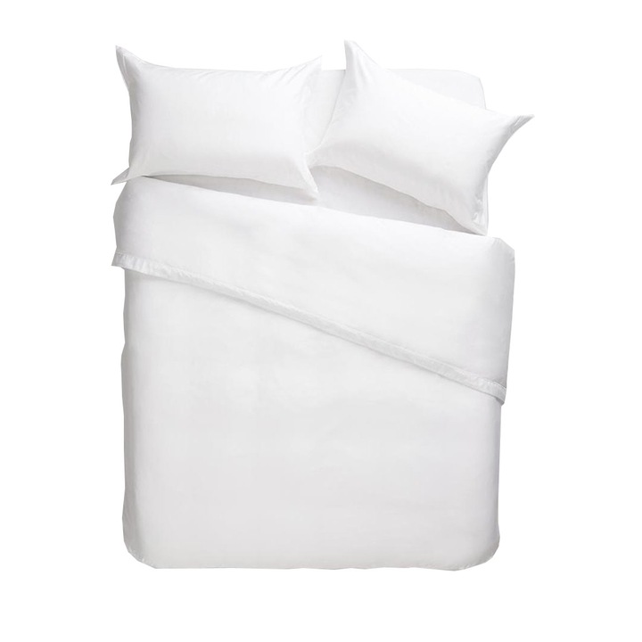 Комплект спално бельо от 3 части, METRU PATRAT, изчистен бял цвят, състоящ се от плик за завивка 110/200, 1 калъфка за възглавница, чаршаф с ластик 90/200