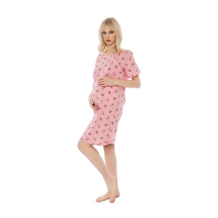 Camasa pentru alaptat, Vienetta, model Love Cat, roz prafuit, L