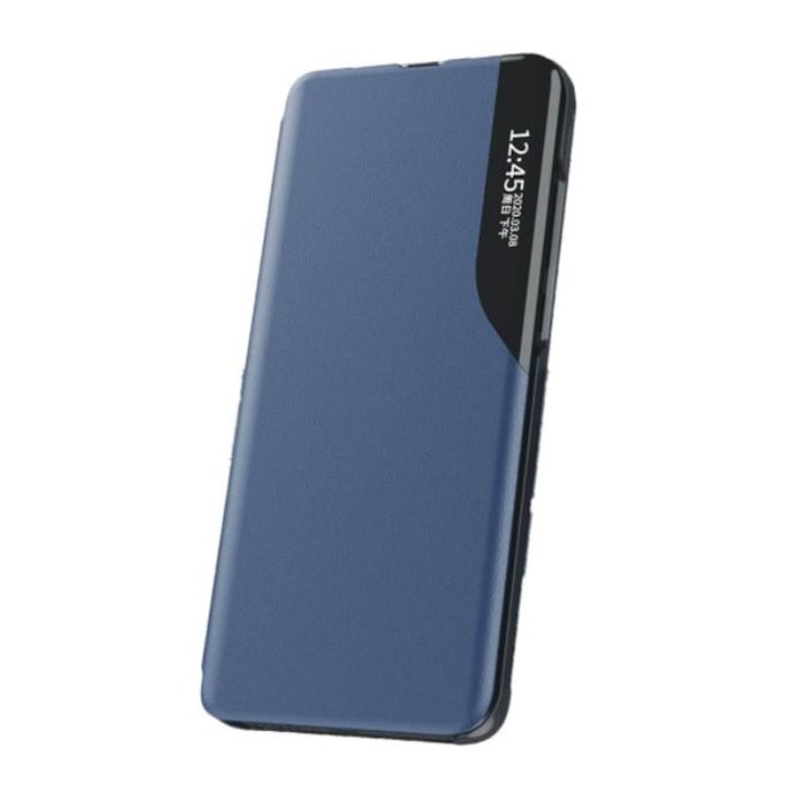 OEM Prémium mobiltelefon tok, öko-bőr, mágneses zár, kompatibilis az iPhone 12 Mini készülékkel, sötétkék