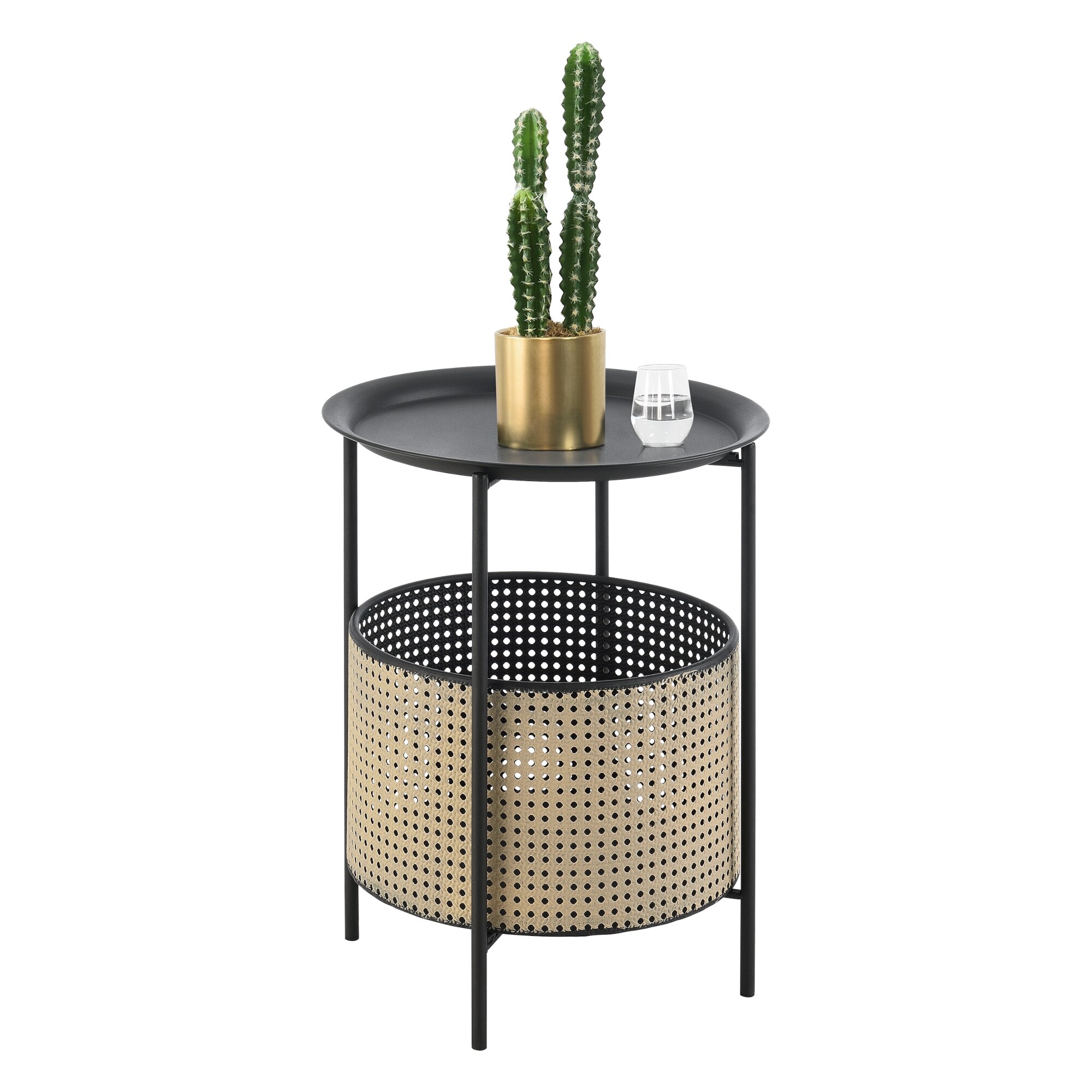 Masuta cafea Beaumont 45, en.casa, 45 x 35 cm, metal, negru/culoarea nisipului, cu cos metalic detasabil