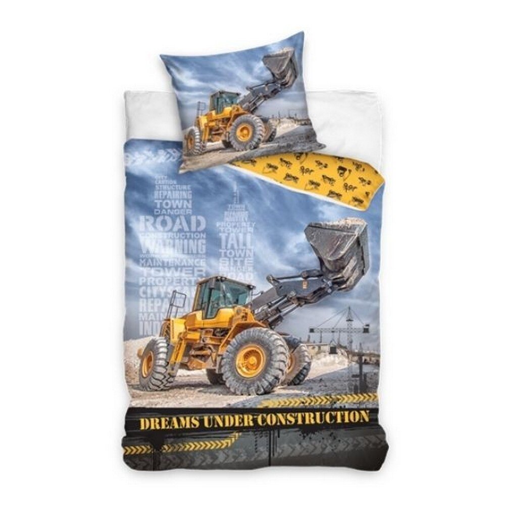 Lenjerie de pat pentru copii Carbotex, Exacavator constructii, Bumbac, 140x200cm