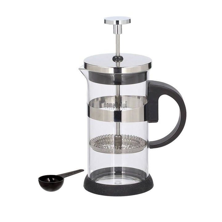Presa franceza Home Delux, Sticla, Transparent/Negru, 0.4 l