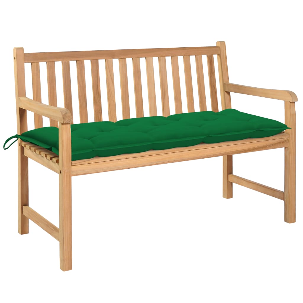 Banca de gradina pentru 2 persoane cu perna verde vidaXL, Lemn de tec, 120 x 62.5 x 90 cm, Maro/Verde