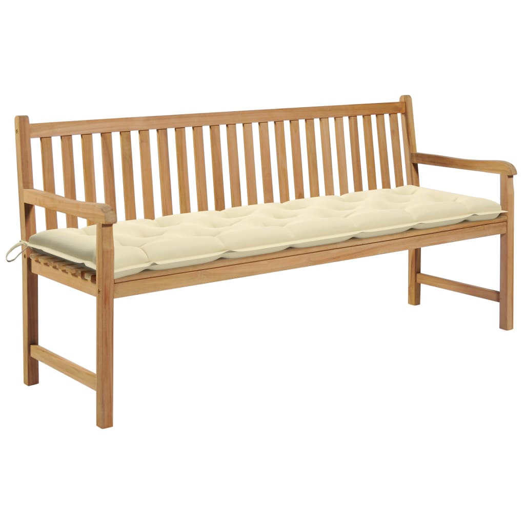 Banca de gradina cu perna inclusa vidaXL, Lemn de tec, 175 x 60 x 90 cm, Maro/Crem