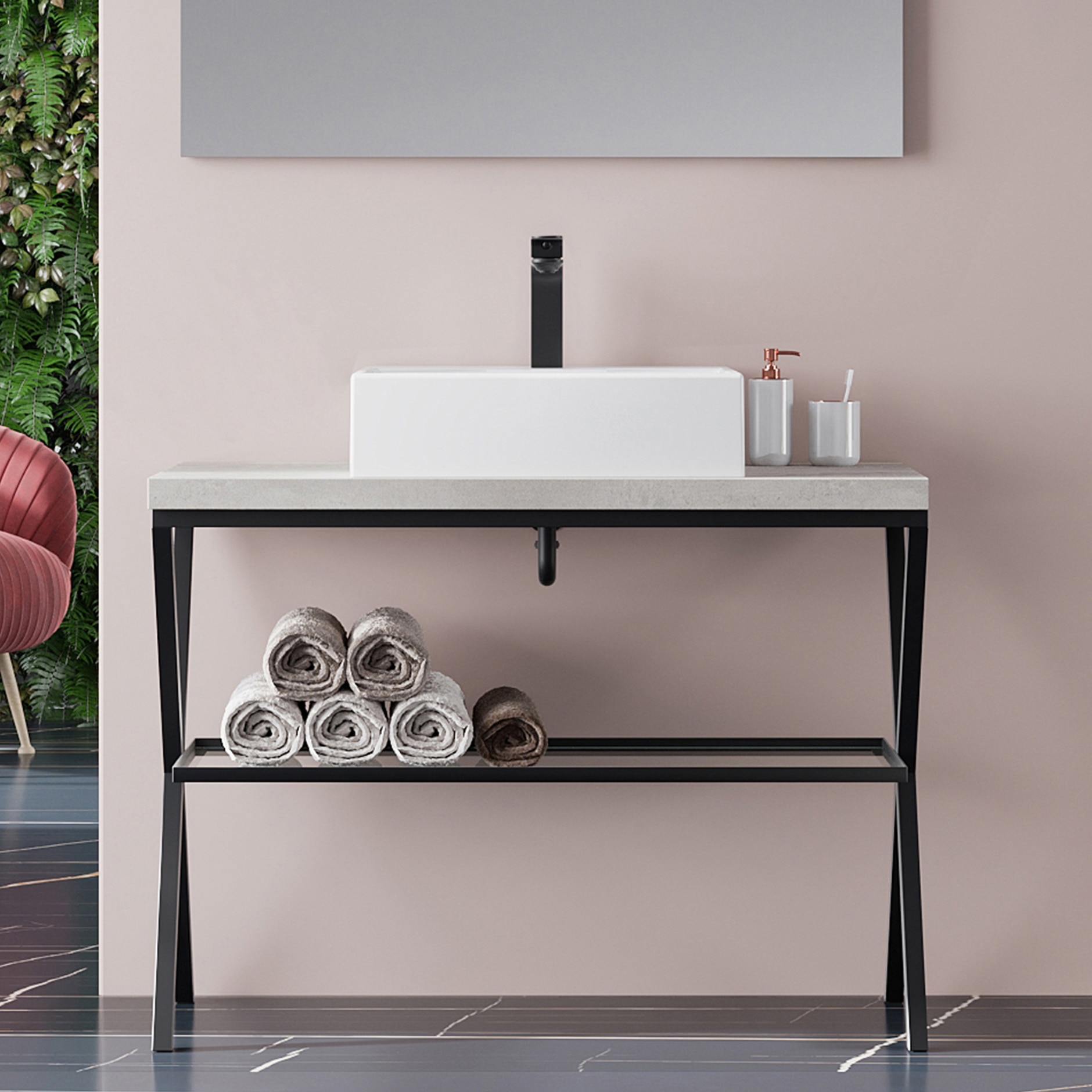 Blat KRING pentru lavoar, texturat, gri ciment, 100.4x46x3.8 cm