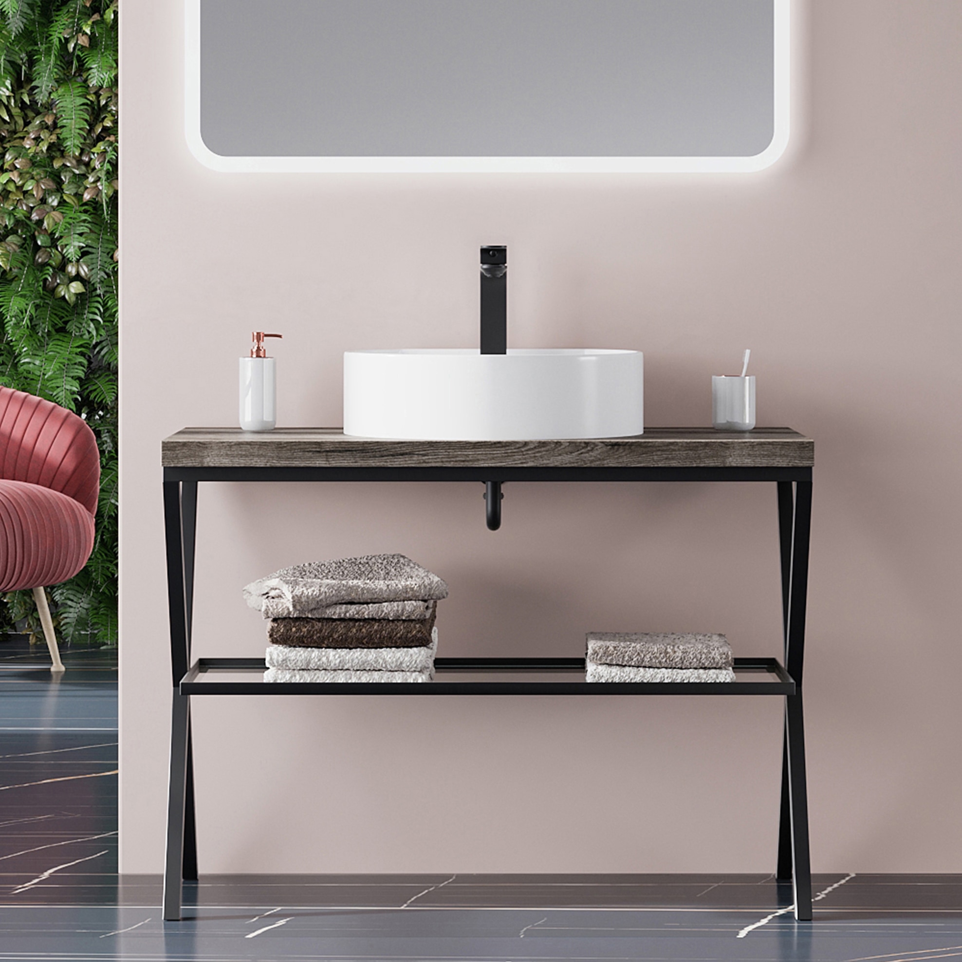 Blat KRING pentru lavoar, texturat, stejar fosil, 100.4x46x3.8 cm