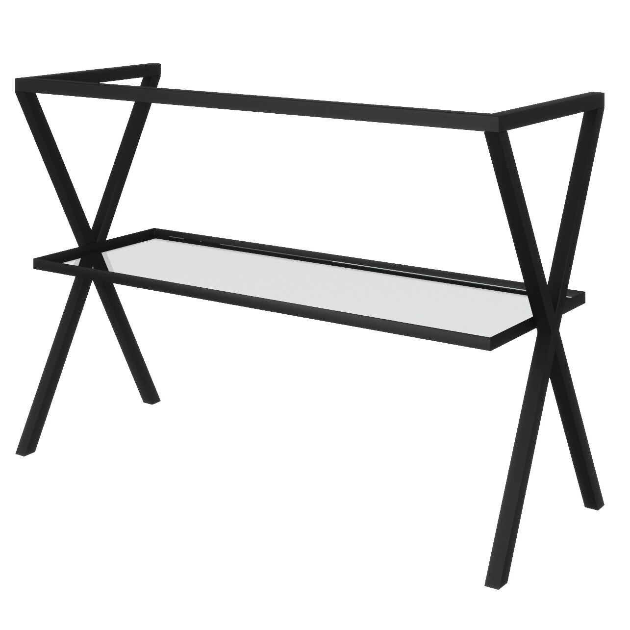 Suport metalic pentru blaturile KRING cu polita de sticla, negru mat, 100x70x46 cm