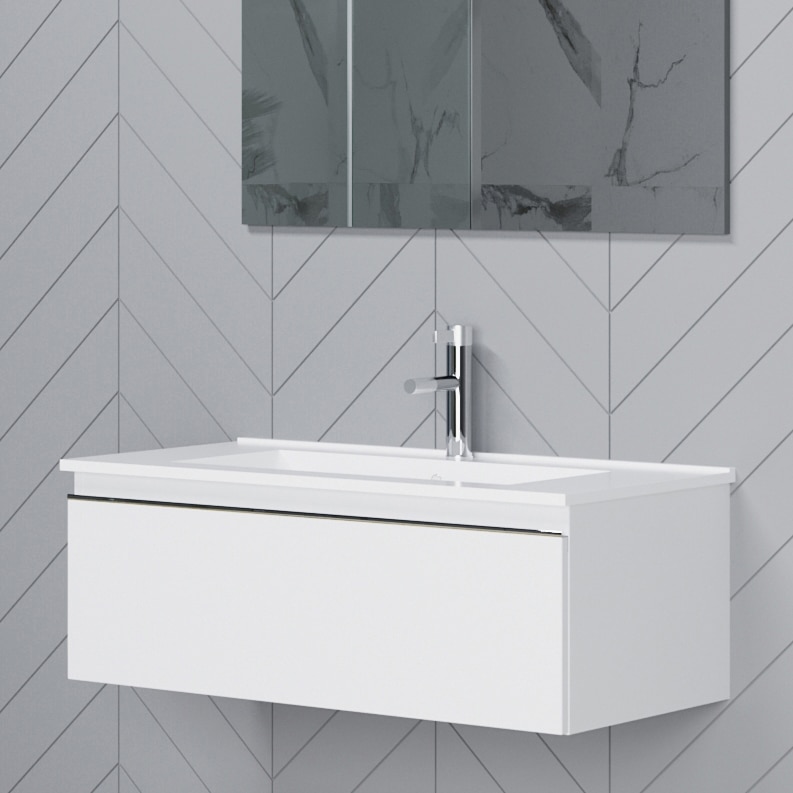 Masca suspendata Kring Albatros cu un sertar, alb mat, 80.2x30x45.5 cm