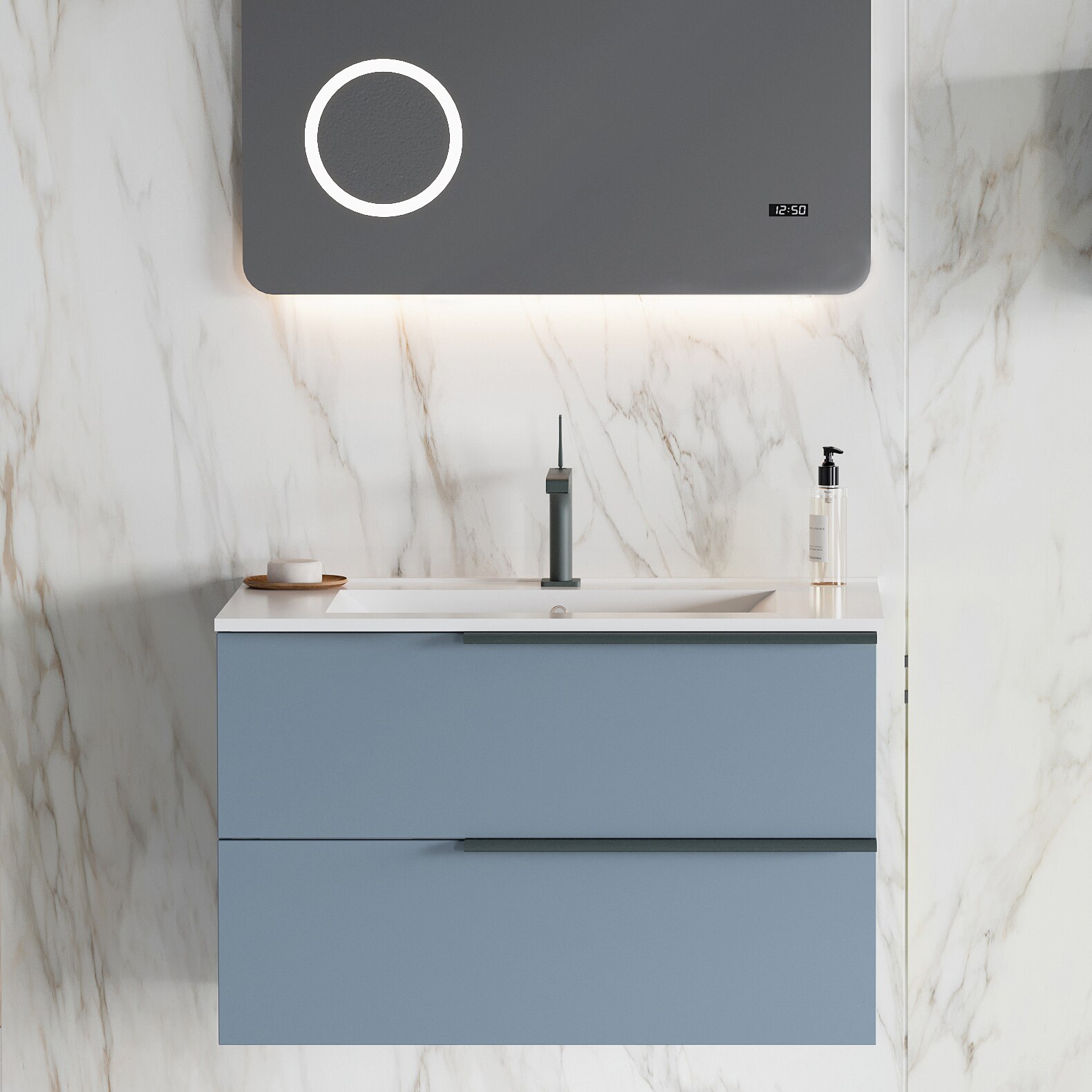 Masca suspendata cu doua sertare Kring Oikos, albastru deschis mat, 80.2x50.6x47.8 cm