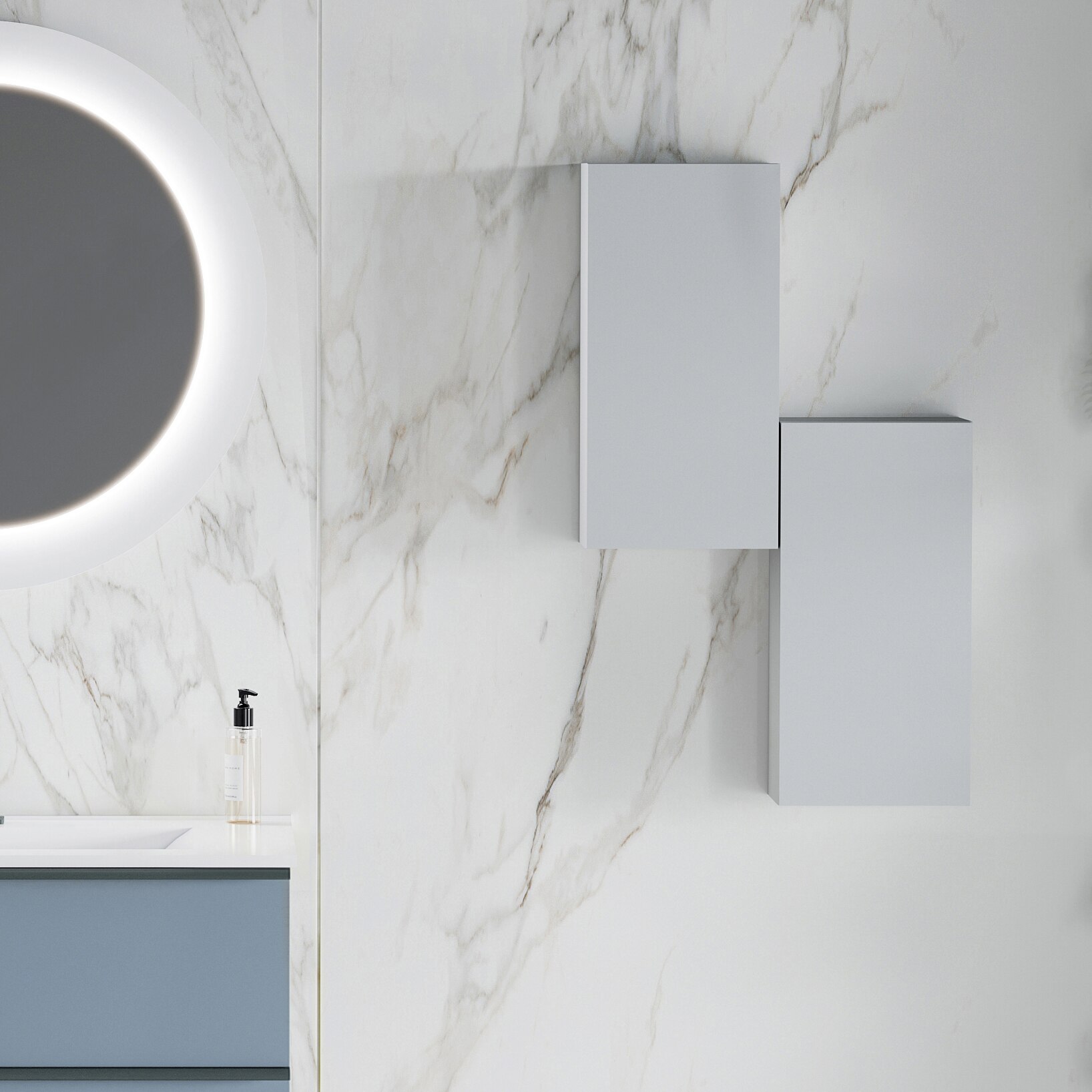 Dulap pentru baie modular Kring, reversibil, cu o usa, gri deschis mat, 25x50x15.1 cm