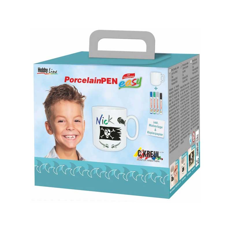 Set creativ cana si markere portelan, Porcelain Pen - Boys, C. Kreul