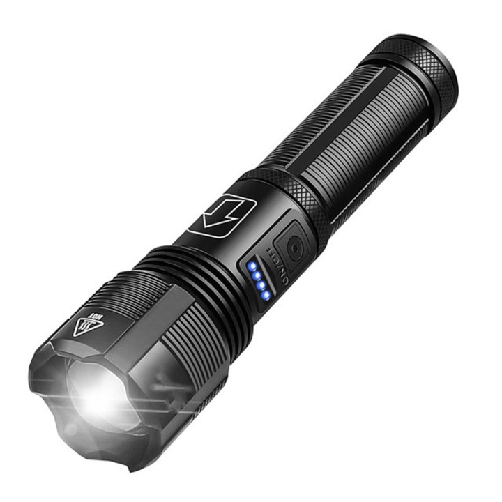 Фенер BOMSTOM XHP50, Регулируем фокус, Водоустойчив, USB зареждане, Алуминий, Черен