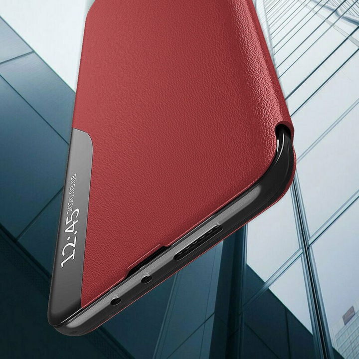 UIQ Fold Book Cover за Xiaomi Redmi Note 13 Pro 5G / Poco X6, Екологична кожа, Устойчивост на надраскване, Леко повдигнати ръбове, Достъп до портове, Функция на стойка, Червен