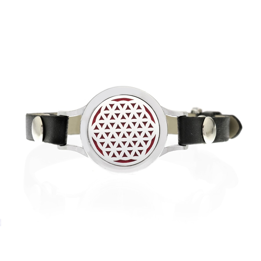 Bratara cu aromoterapie Neo WJ043, Sphere Red, eco-friendly, aliaj de zinc si piele ecologica