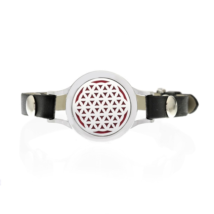 Bratara cu aromoterapie Neo™ WJ043, Sphere Red, eco-friendly, aliaj de zinc si piele ecologica