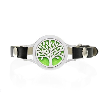 Bratara cu aromoterapie Neo™ WJ426, Tree Of Life Green Leaves, eco-friendly, aliaj de zinc si piele ecologica Bratara cu aromoterapie Neo™ WJ426, Tree Of Life Green Leaves, eco-friendly, aliaj de zinc si piele ecologica