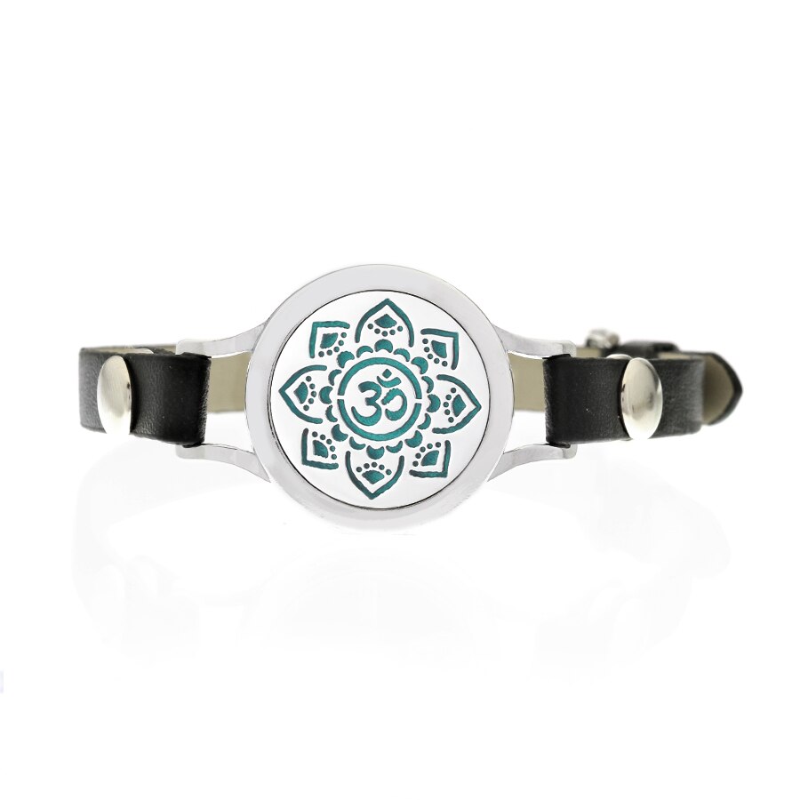 Bratara cu aromoterapie Neo™ WJ449, Ohm Blue Flower, eco-friendly, aliaj de zinc si piele ecologica