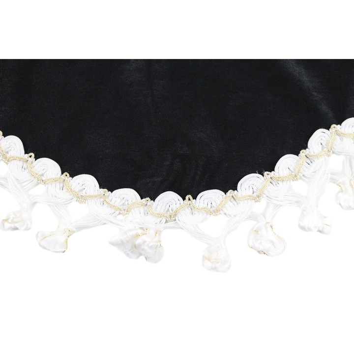 Emzone szélvédőfüggöny, Mercedes kamion szélvédőhöz, fehér bojtokkal, fekete