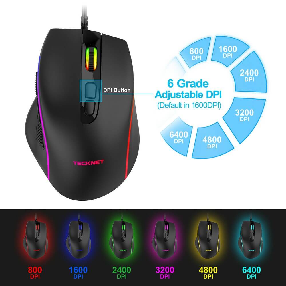 Upgraded Version]Tecknet Gaming Mouse 7200DPI with 6 Buttons, 16.8