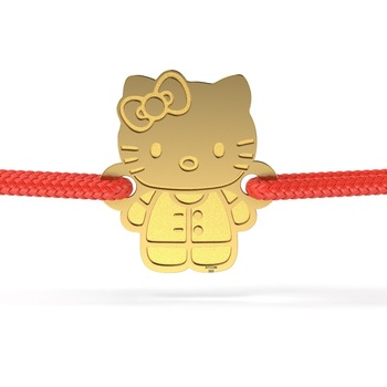 Bratarica din aur galben cu snur rosu model Hello Kitty