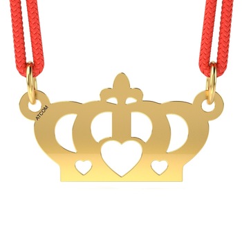 Pandantiv din aur galben cu snur rosu model Coronita cu inimioara