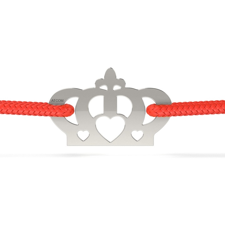Bratara din aur alb cu snur model Coronita cu inimioara