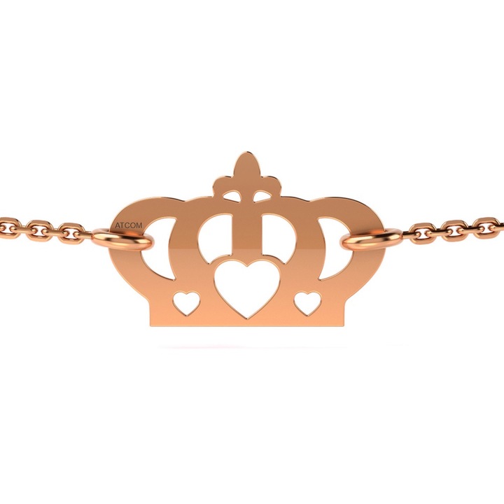 Bratara cu lantisor din aur roz model Coronita cu inimioara