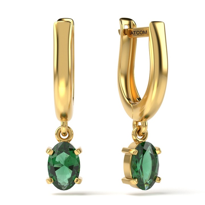 Обеци от жълто злато с Изумруди модел 42, ATCOM